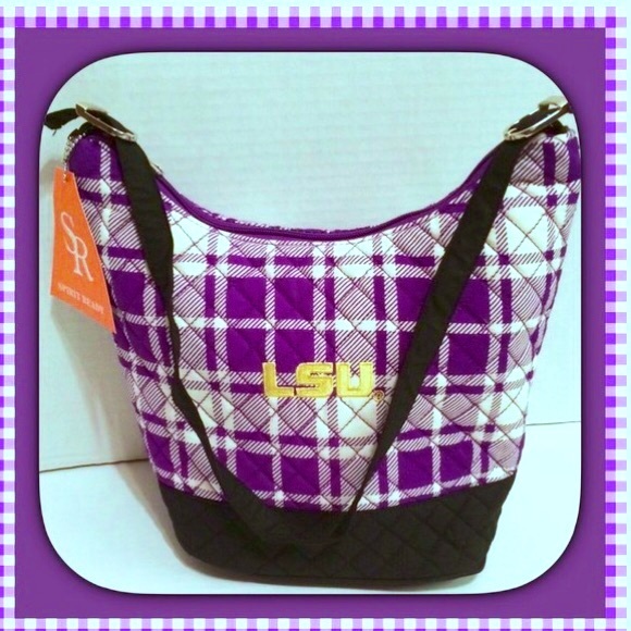 NWT $69 LSU TIGERS Plaid Quilted Bucket Purse RETIRED RARE Louisiana State Univ - Picture 3 of 4